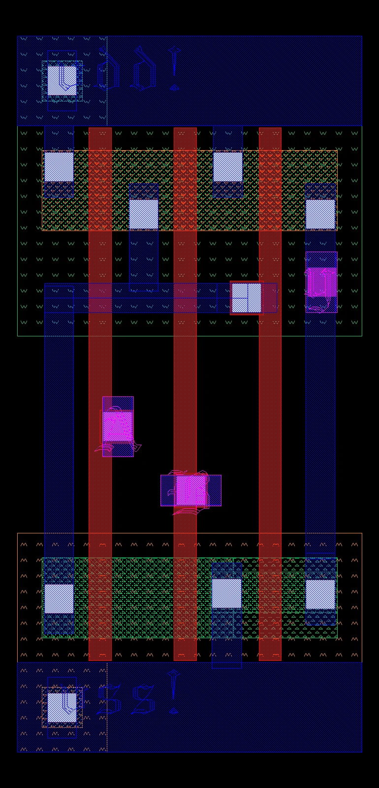 Custom CMOS AND2 standard-cell physical layout