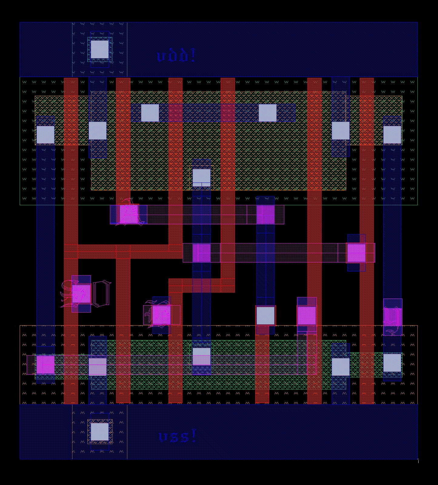Custom CMOS MUX2 standard-cell physical layout